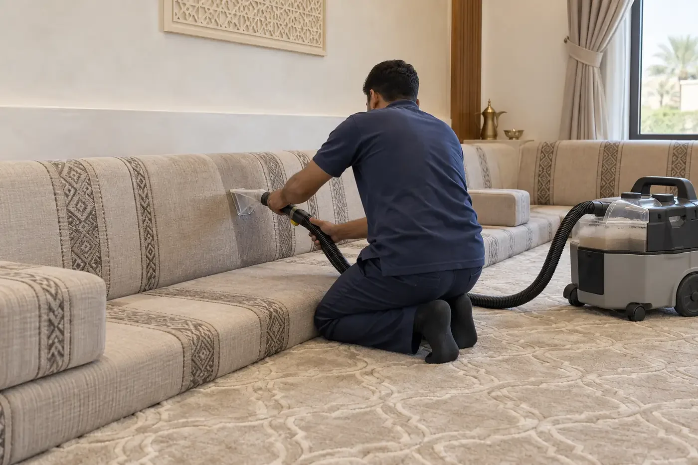 تنظيف مساند مجلس أرضي بجهاز استخلاص